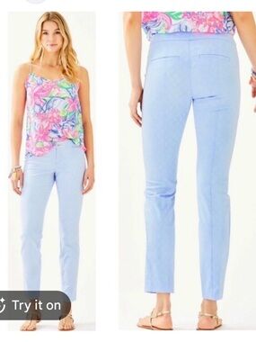 Lilly Pulitzer Kelly Textured Jacquard Ankle Pants Size 6 Blue